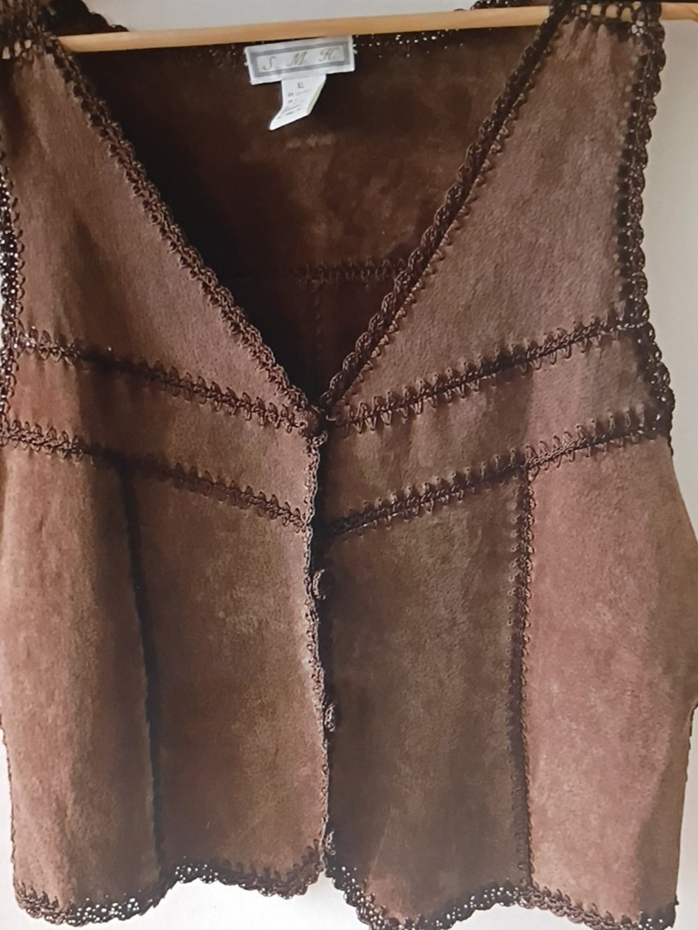Vintage Brown Leather Suede Crochet #Vest Festival Rodeo Western Cowgirl Chaps